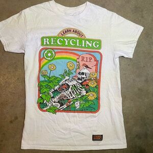 Y2K Steven Rhodes Learn About Recycling T-shirt Skeleton White Short Sleeve Sz S